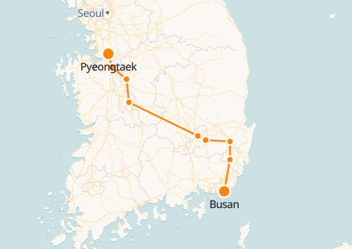 Pyeongtaek - Busan Train Route