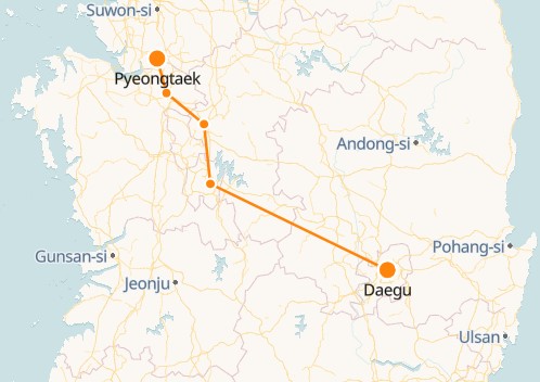 Pyeongtaek to Daegu Train Route