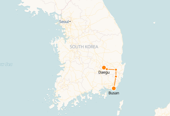Busan to Daegu Train Route