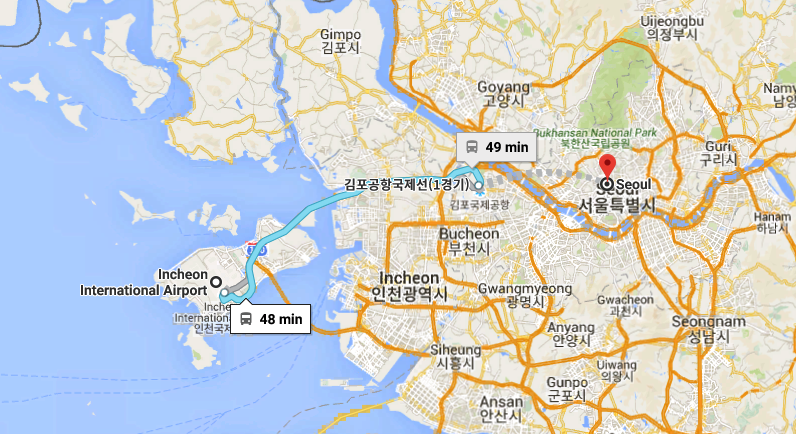 Incheon Airport to Seoul Train Route Map