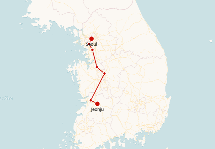 Seoul to Jeonju Train Route