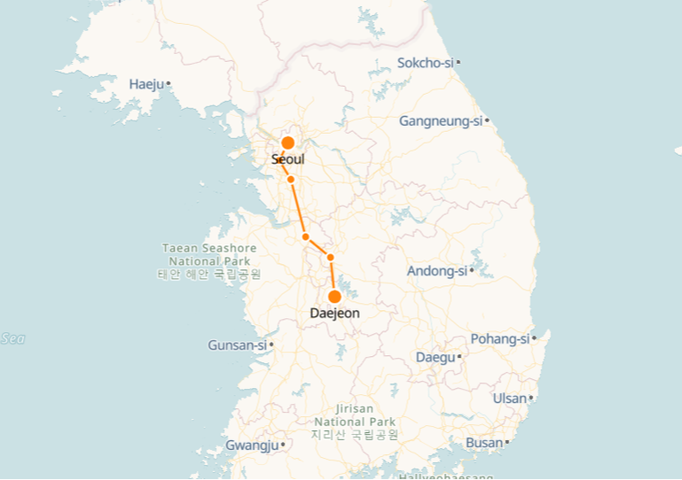 Seoul to Daejeon Train Route