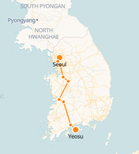 Yeosu to Seoul Train Route