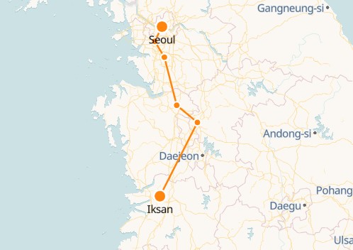 Iksan to Seoul Train Route