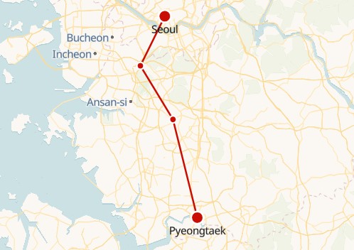 Pyeongtaek to Seoul Train Route